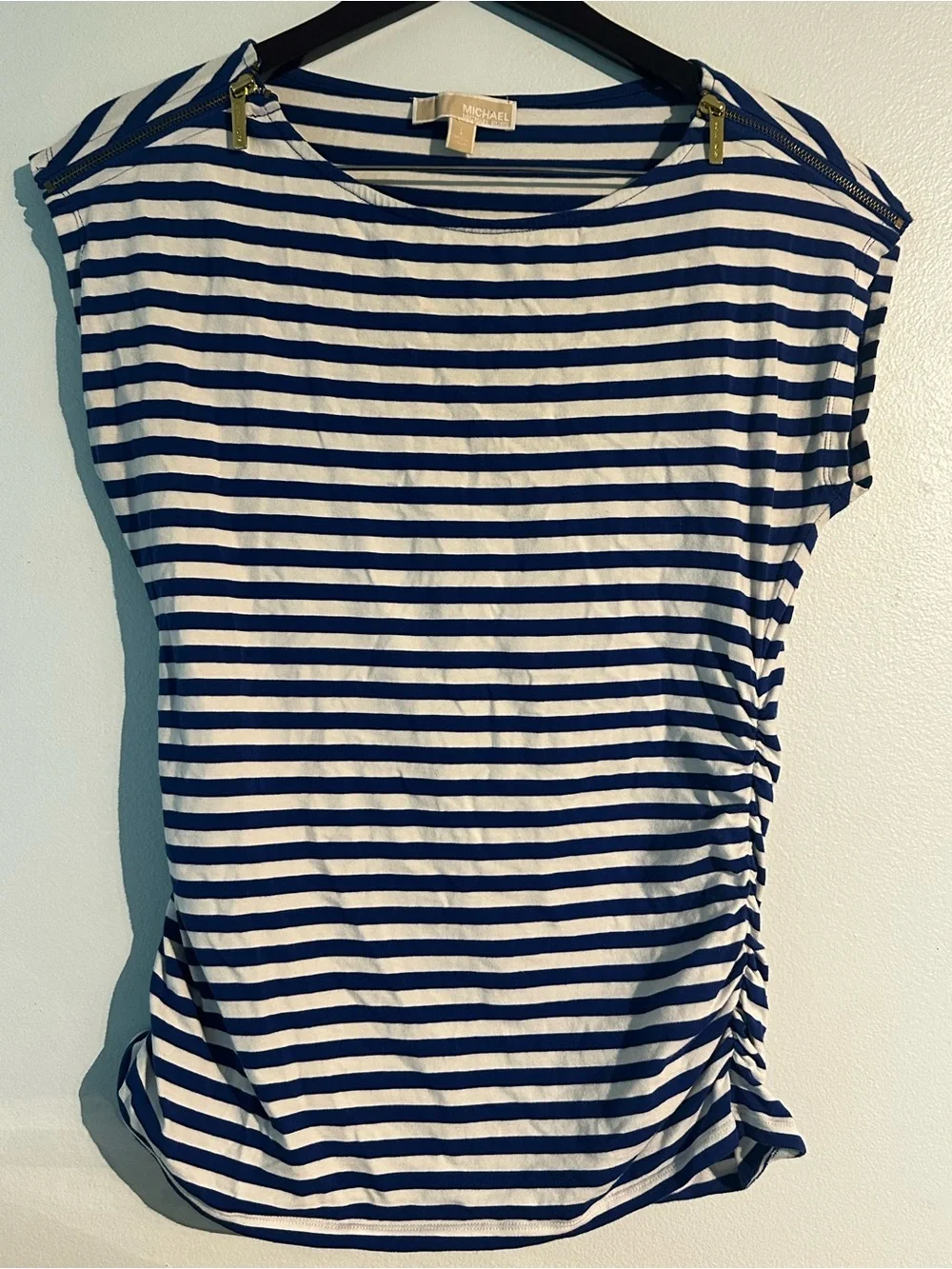 Michael Kors Navy & White Striped Tank Top with Zipper Accent